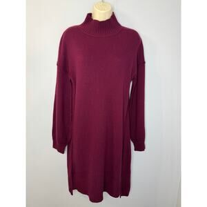 Ply Cashmere Sweater Midi Dress High Neck Pullover Women's M Burgundy